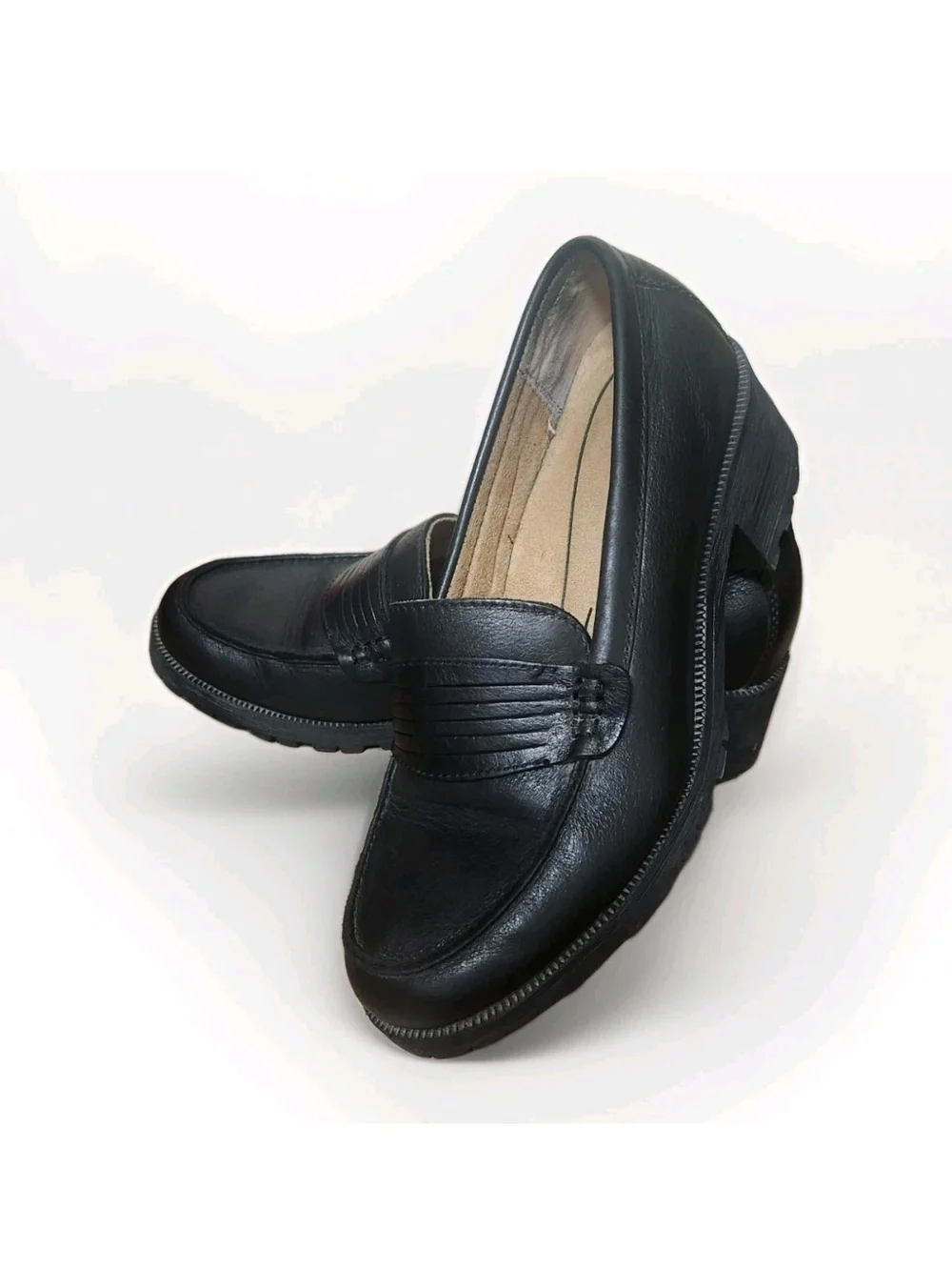 Y2K Eastland Newbury Leather Penny Loafers Black 9M Chunky Heel Dark Academia